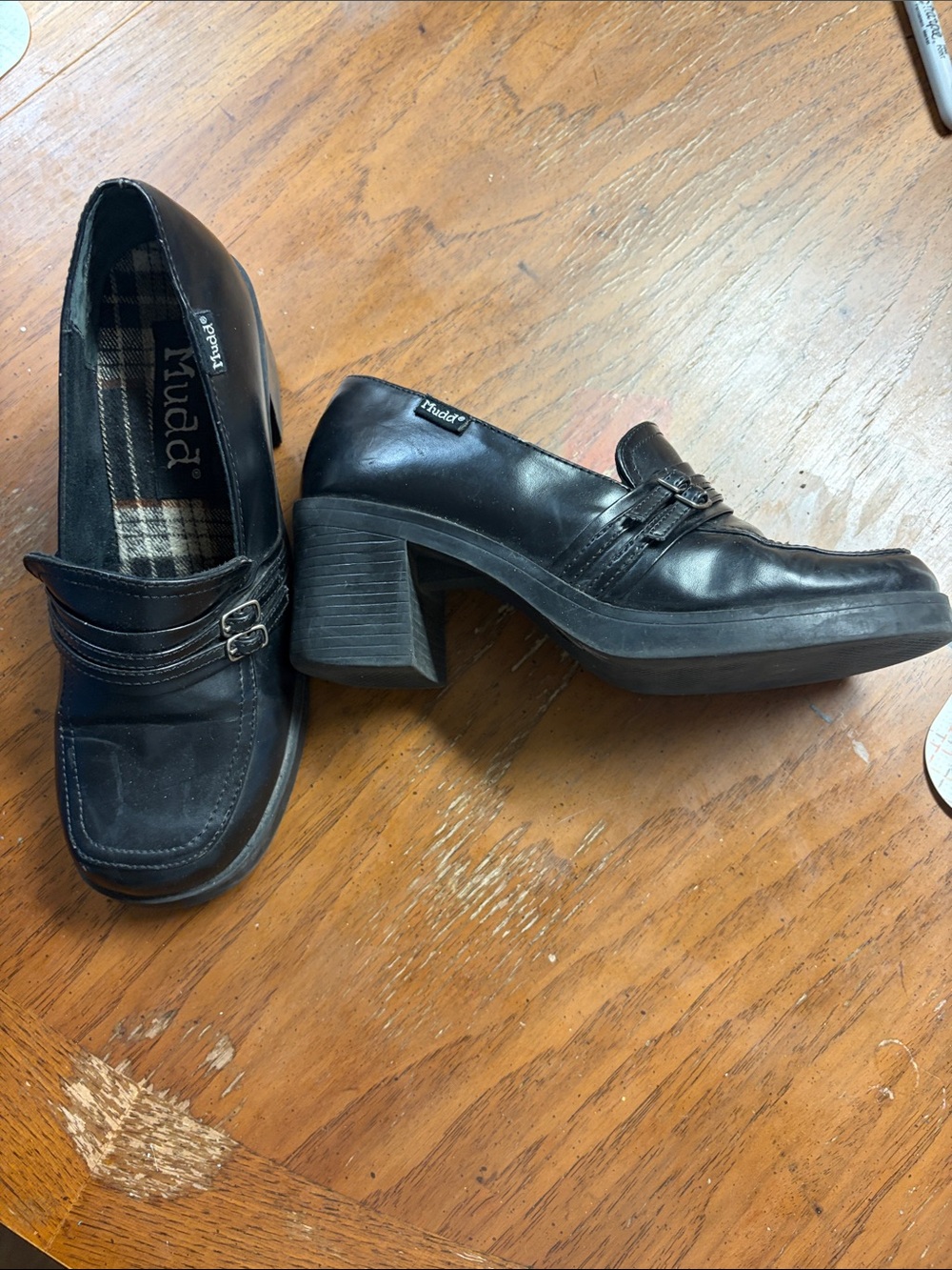Mudd Black Chunky Heel Loafers with Buckle Detail